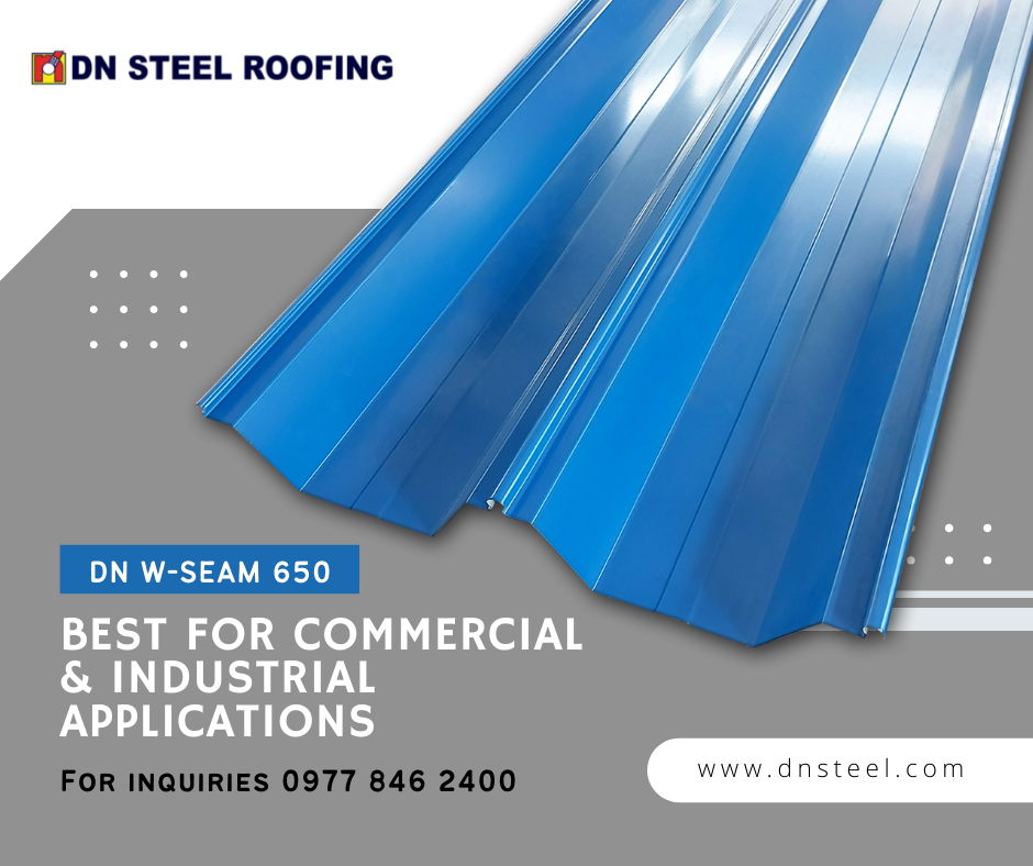 DN W Seam 650 roof profile is best recommended and feasible to use for panels in 30 m. 40 m or even more than 50 m in length and almost flat roofing. Best used for commercial and industrial applications.