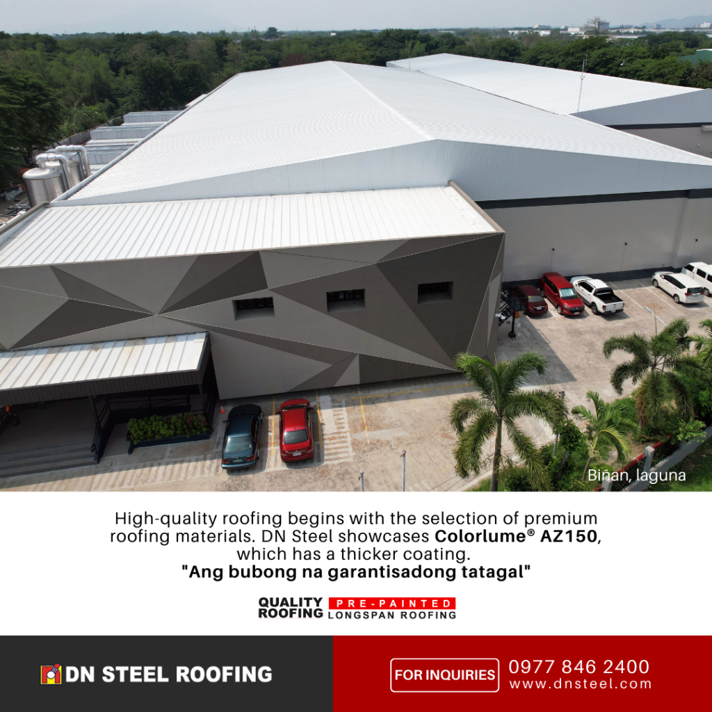 High-quality roofing begins with the selection of premium roofing materials. DN Steel showcases Colorlume® AZ150, which has a thicker coating. "Ang bubong na garantisadong tatagal" To know more about our products and services, give us a call at 0977 846 2400.