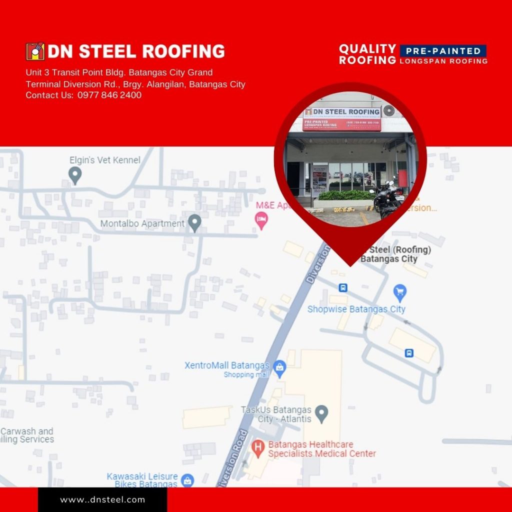 Discover innovation, quality roofing products, and personalized service that define our commitment to your satisfaction. Come and visit our Batangas branch located at Unit 3 Transit Point Building, Batangas City Grand Terminal Diversion Road, Brgy. Alangilan, Batangas City   To know more about our products and services, give us a call at 0977 846 2400.